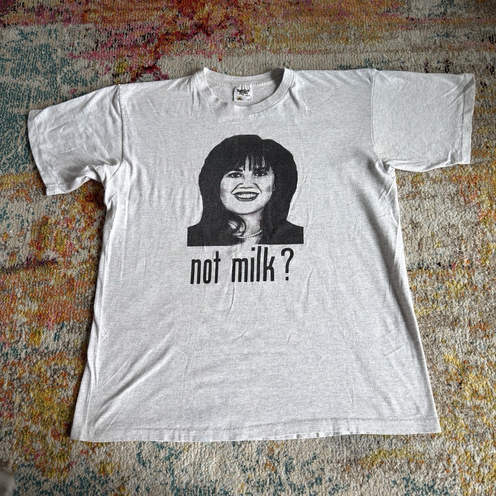 Vintage 90s Monica Lewinsky "Not Milk" Parody Shirt XL Bill Clinton Scandal